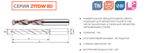 Сверло твердосплавное 2TTDW-D03-30-70-8D 11534